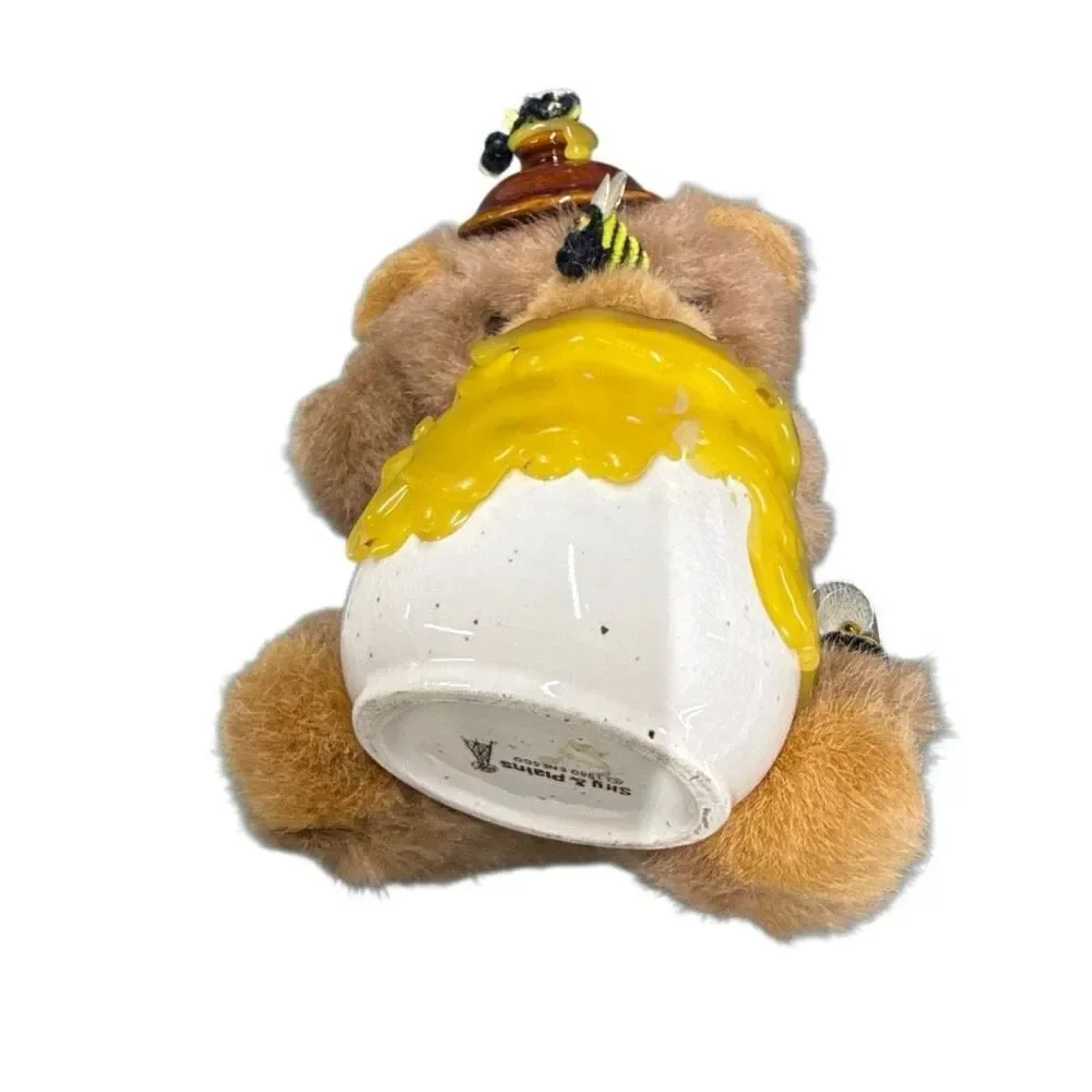 Shy & Plains 1980 Enesco Teddy Bear Plush Honey Pot Bees Dripping Stuffed Animal